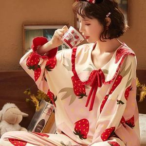 Kawaii Strawberry Pajamas Set | Women Sleep Gown Night Dress Top Pants